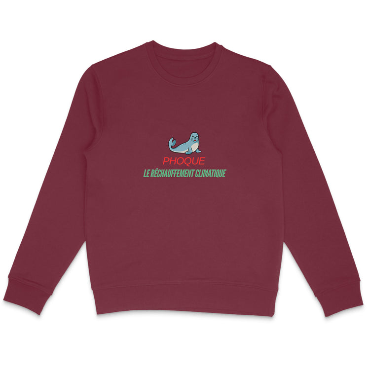 Sweat Unisexe 85% Coton Bio Phoque le réchauffement climatique