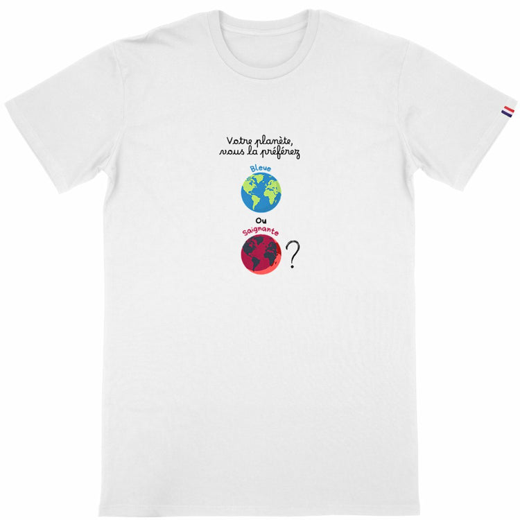 T-shirt Homme Made in France 100% Coton Bio Votre planète, vous la préférez bleue