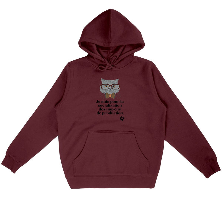 Sweat à capuche Unisexe 85% Coton Bio Gauche caviar - face_bordeaux