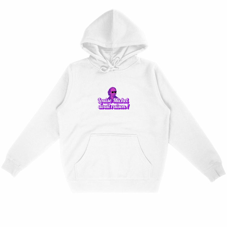 Sweat à capuche Unisexe 85% Coton Bio Louise Michel avait raison ! - face_blanc