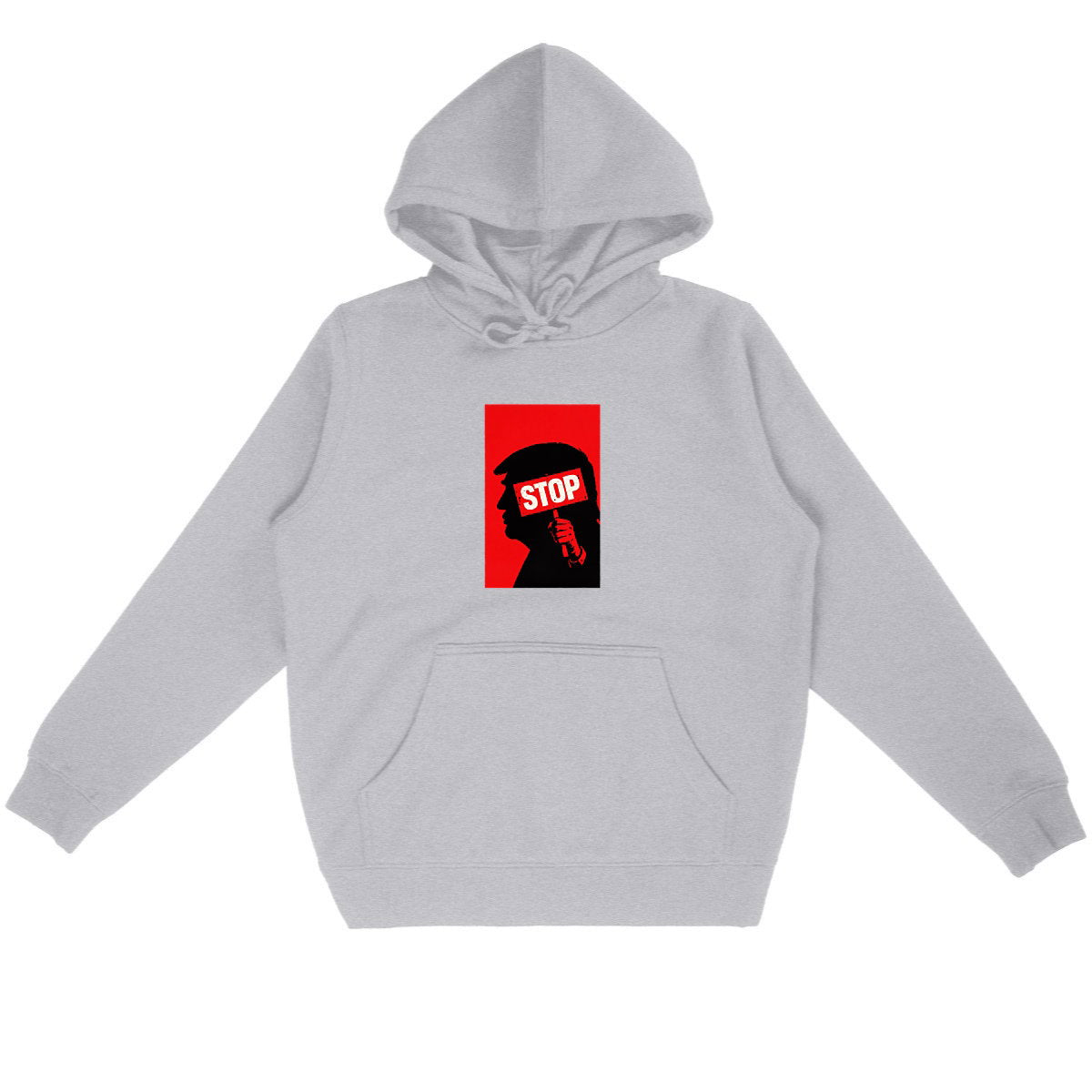 Sweat à capuche Unisexe 85% Coton Bio Stop Trump (2) - face_gris