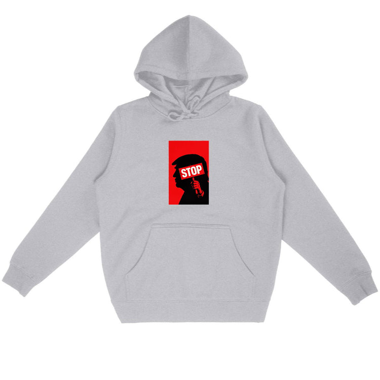 Sweat à capuche Unisexe 85% Coton Bio Stop Trump (2) - face_gris